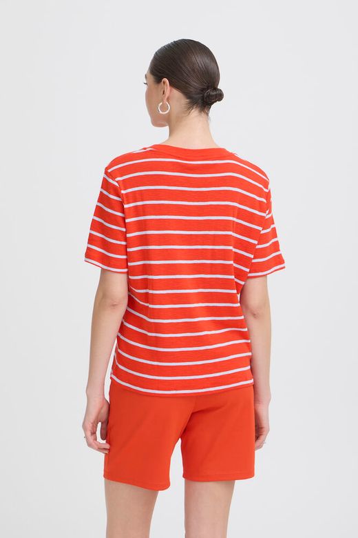 ICHI Nova SS Tee in Fiery Red / Powder Blue Stripe