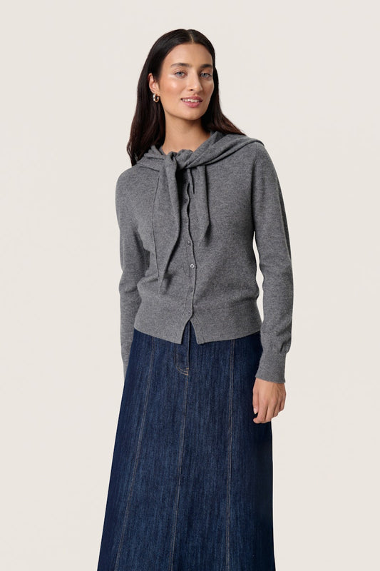 Soaked in Luxury Molina Scarf Cardigan in Grey Melange