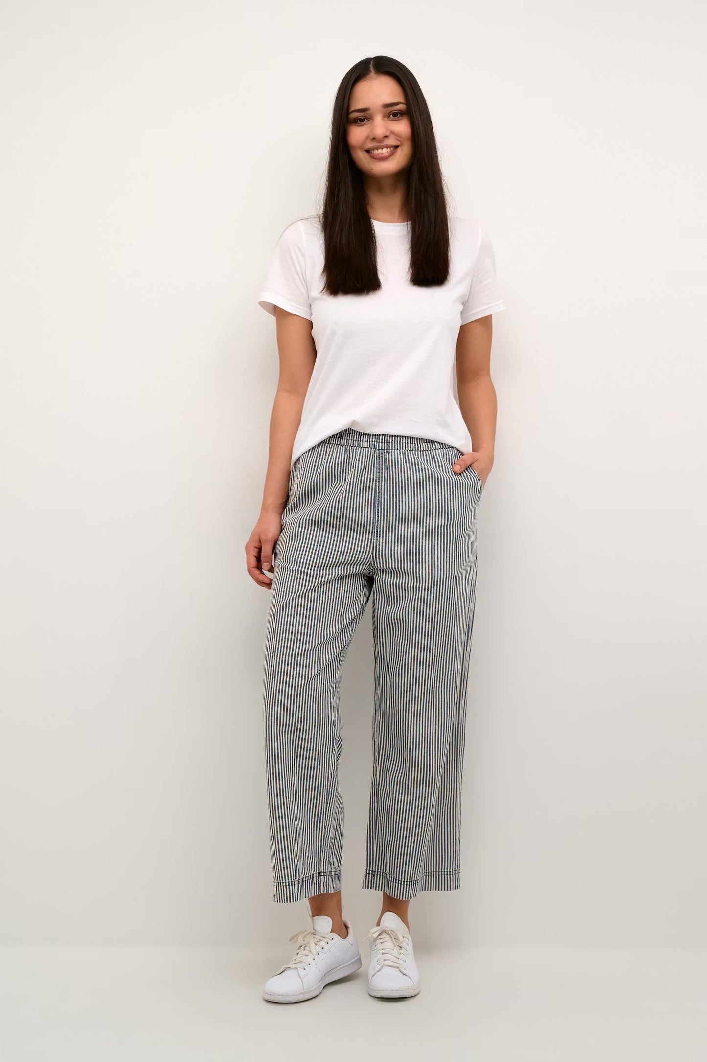 Kaffe Naya Trousers in Midnight/White Stripe