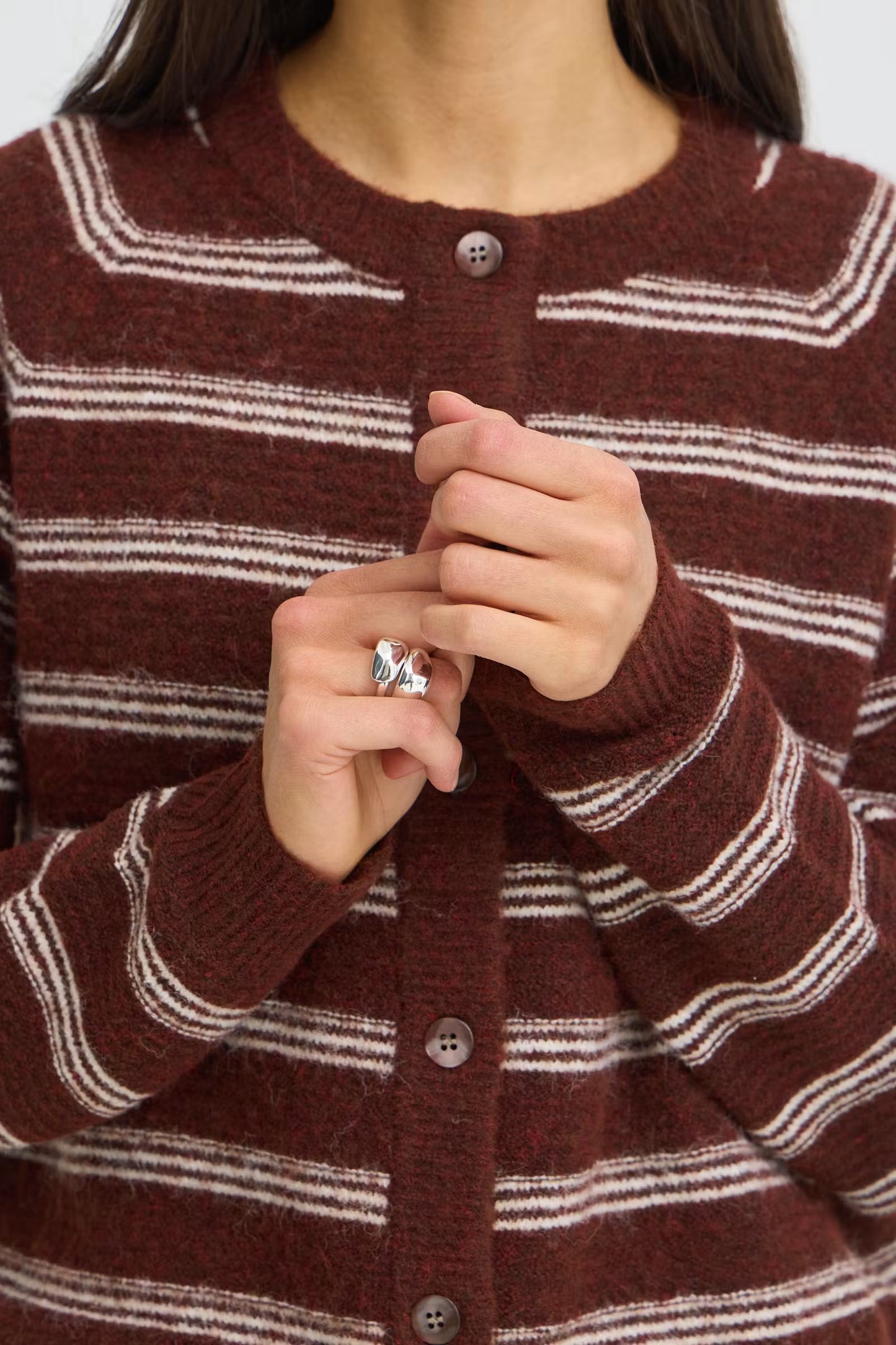 Fransa Kendra Cardigan in Rum Raisin Stripe