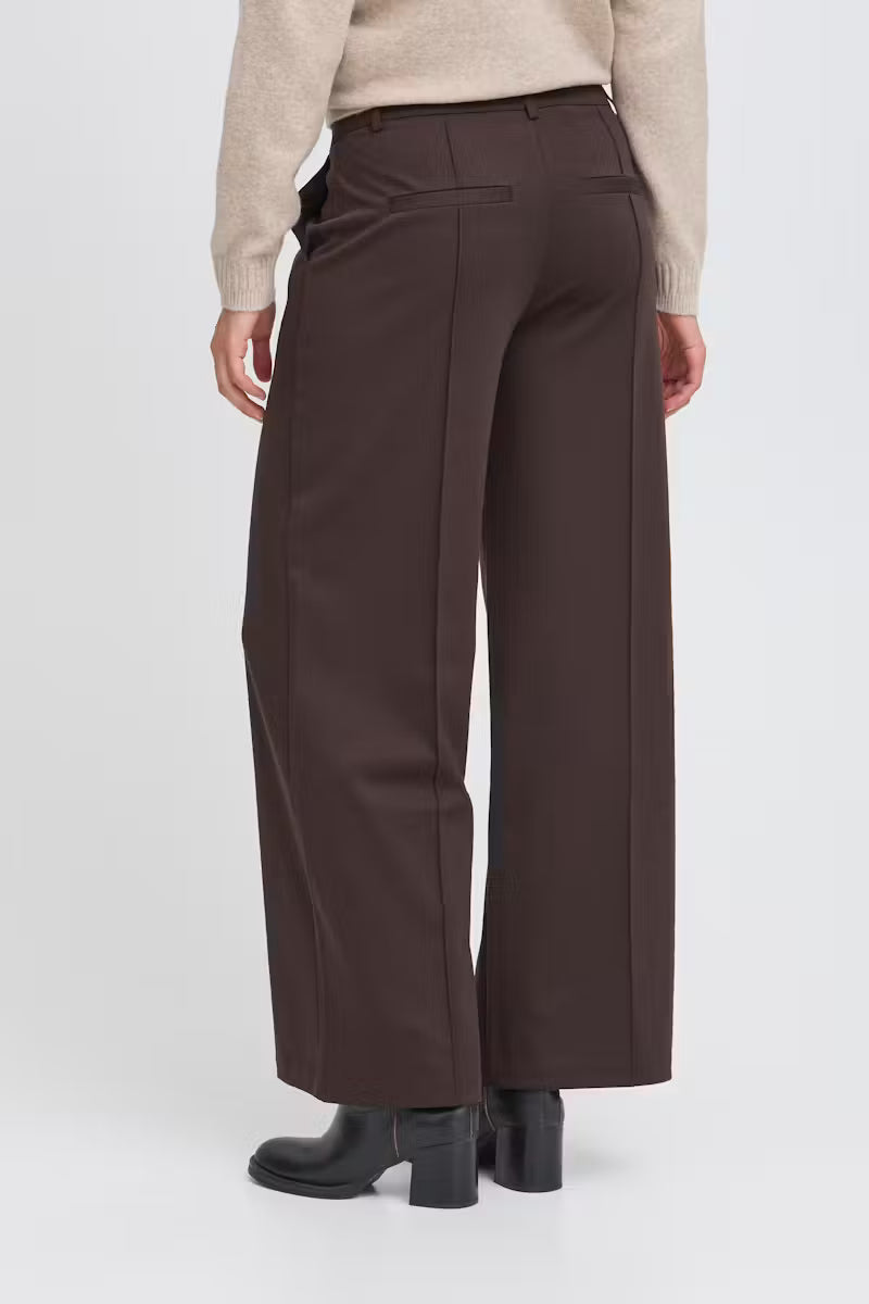 ICHI Kate Office Long Wide Pants in Chocolate