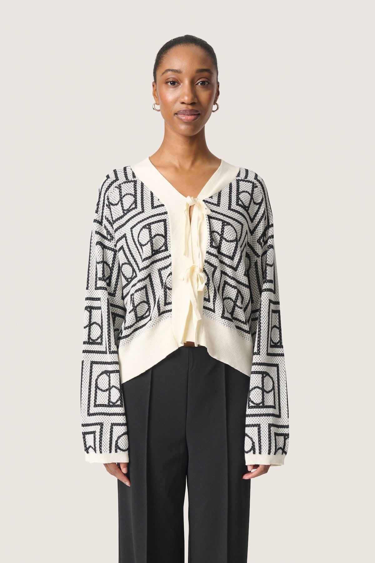 Soaked in Luxury Shonda Cardigan in  White and Black Monogram