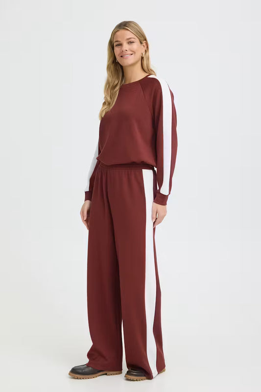 Fransa Aurora Pant in Rum with White Contrast Stripe