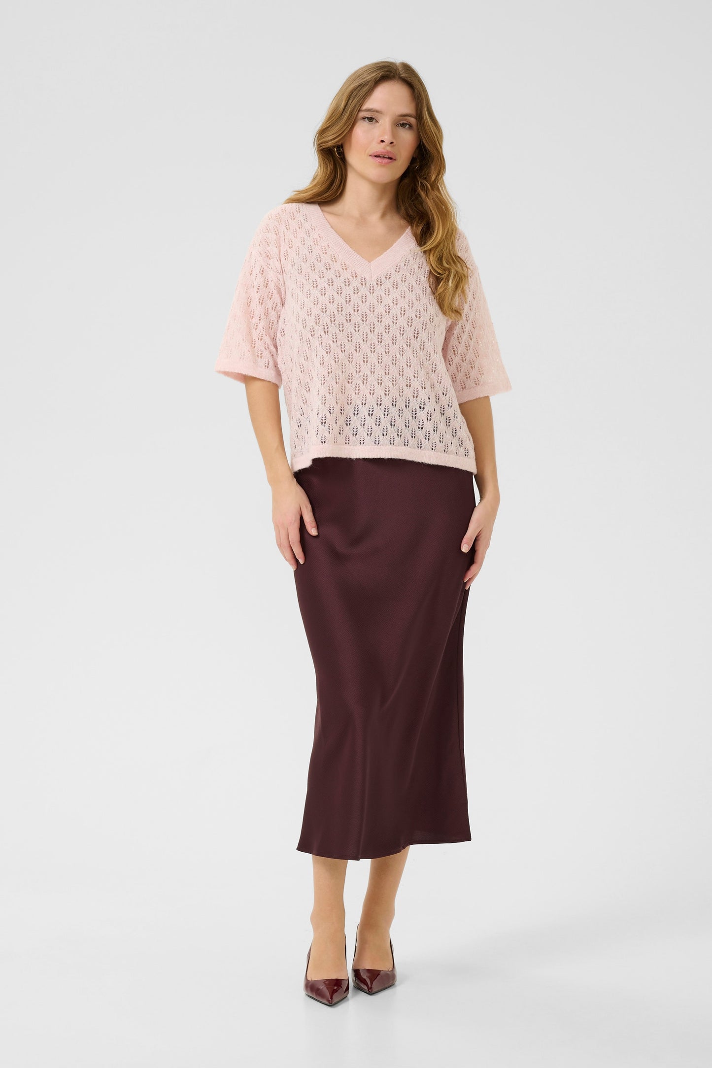 Kaffe Lourine V-neck Pullover in  Lotus Melange