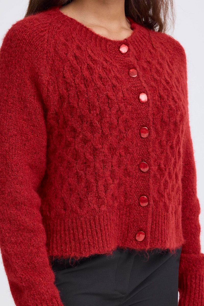 ICHI Belablue Cardigan in Red Dahlia