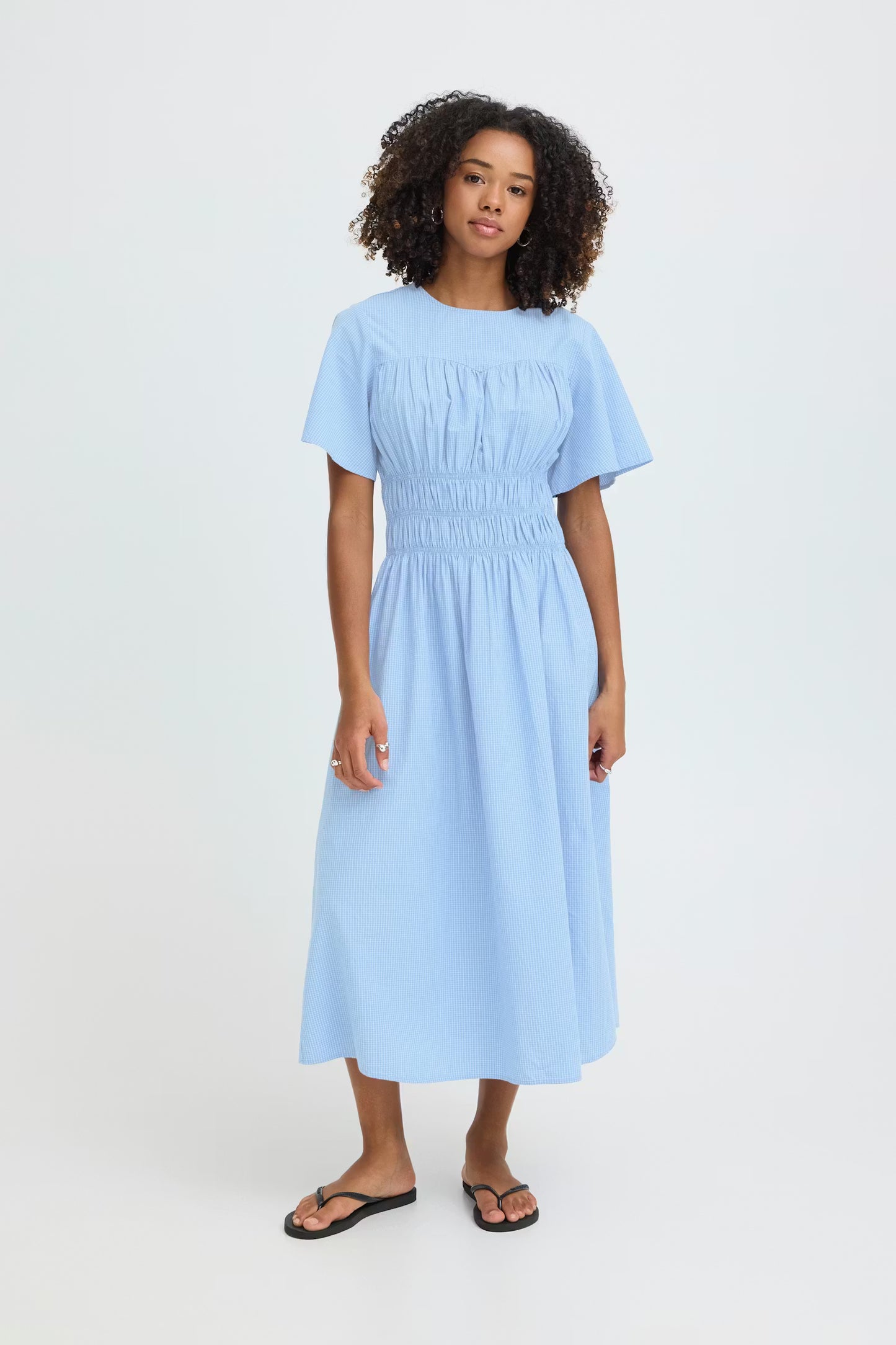 ICHI Wenda Dress in Blue / White Check