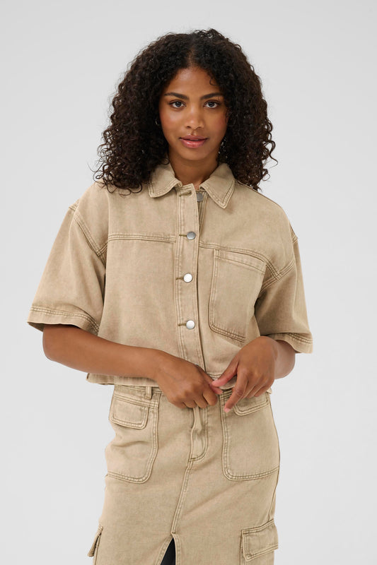Kaffe Arania Denim Shirt in Washed Light Brown