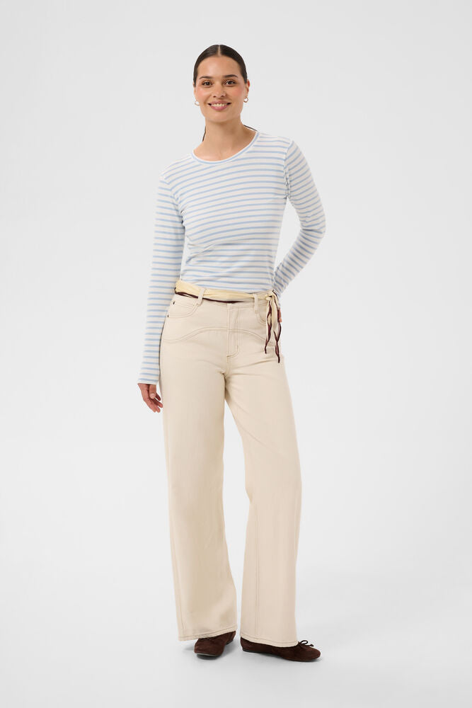 KAFFE Plain Stripe T-Shirt in Chalk White and Blue Fog Stripe