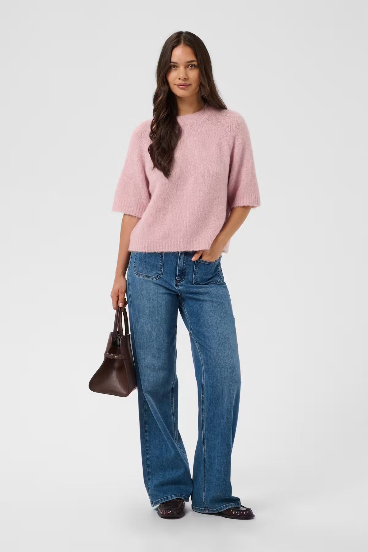 Kaffe Emilie Cropped Knit Pullover in Wild Rose
