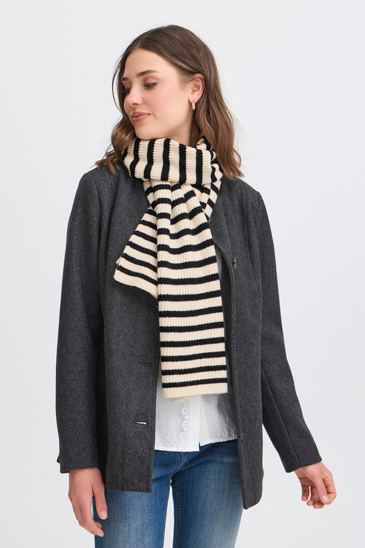 Fransa Stripy Scarf in Whisper White Mix