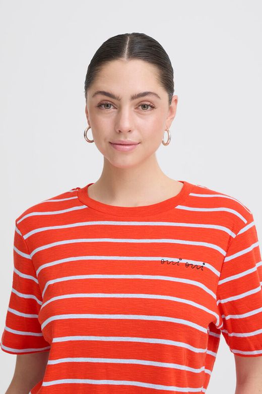 ICHI Nova SS Tee in Fiery Red / Powder Blue Stripe