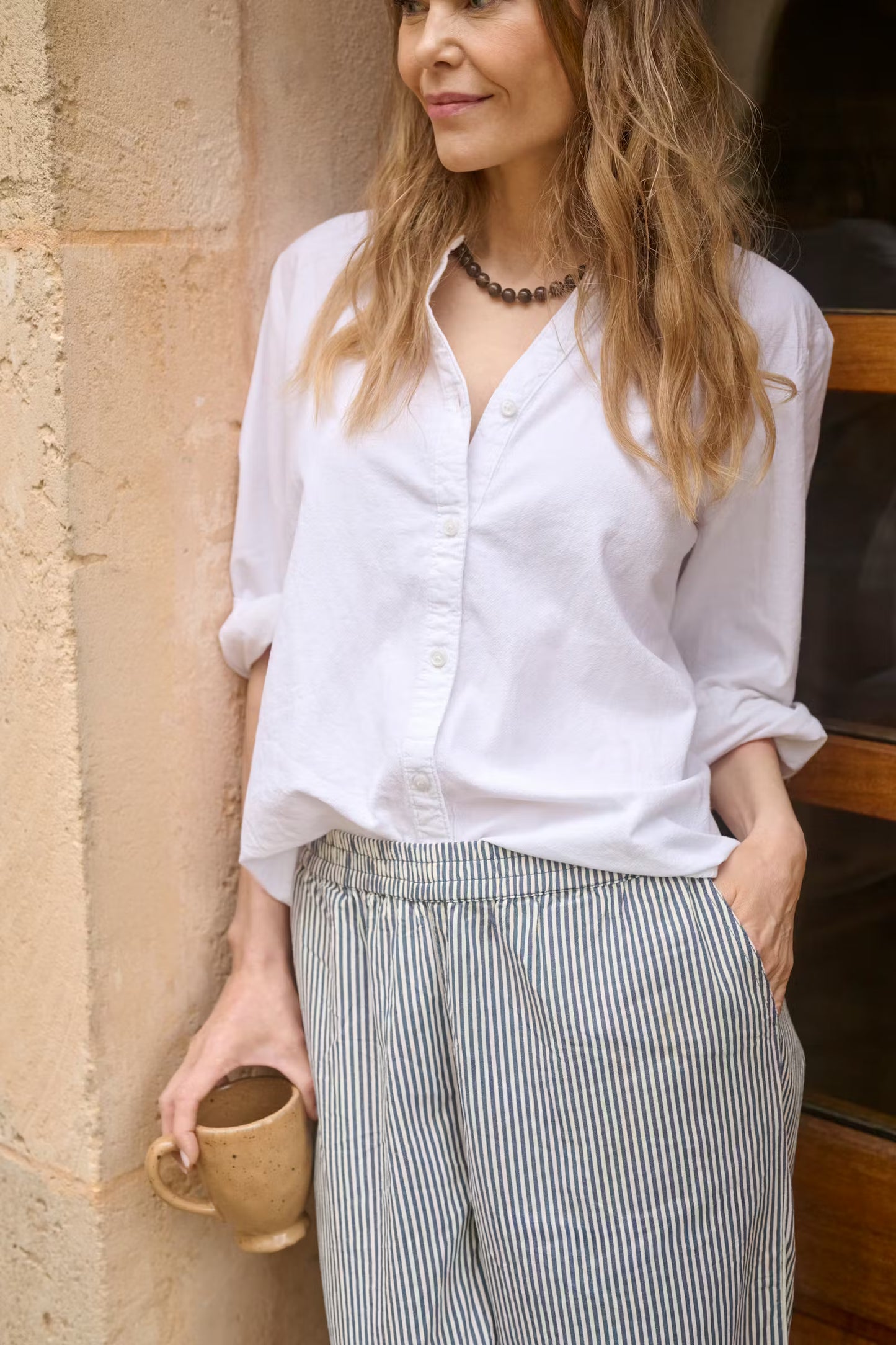 Kaffe Naya Trousers in Midnight/White Stripe