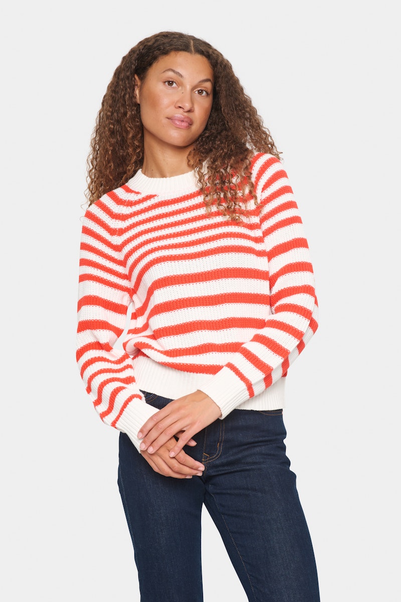 Saint Tropez striped Ibenmei Pullover in Flame Scarlett