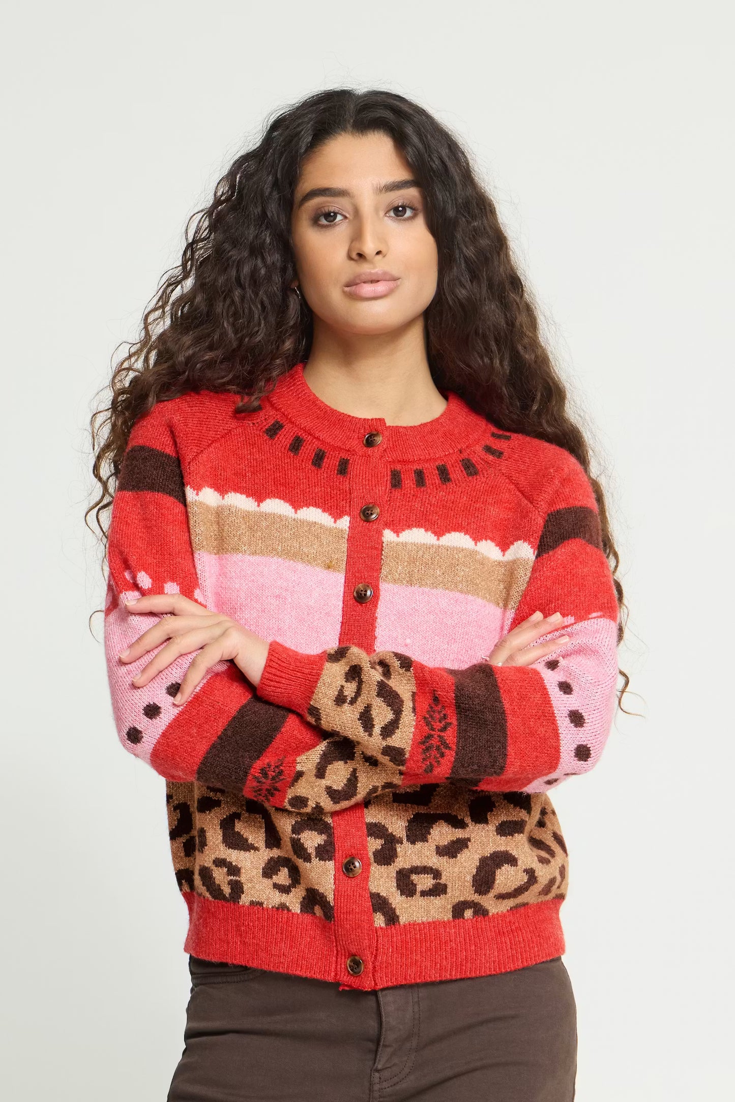 Ichi Lovoni Cardigan in Poinsettia Mulitpattern