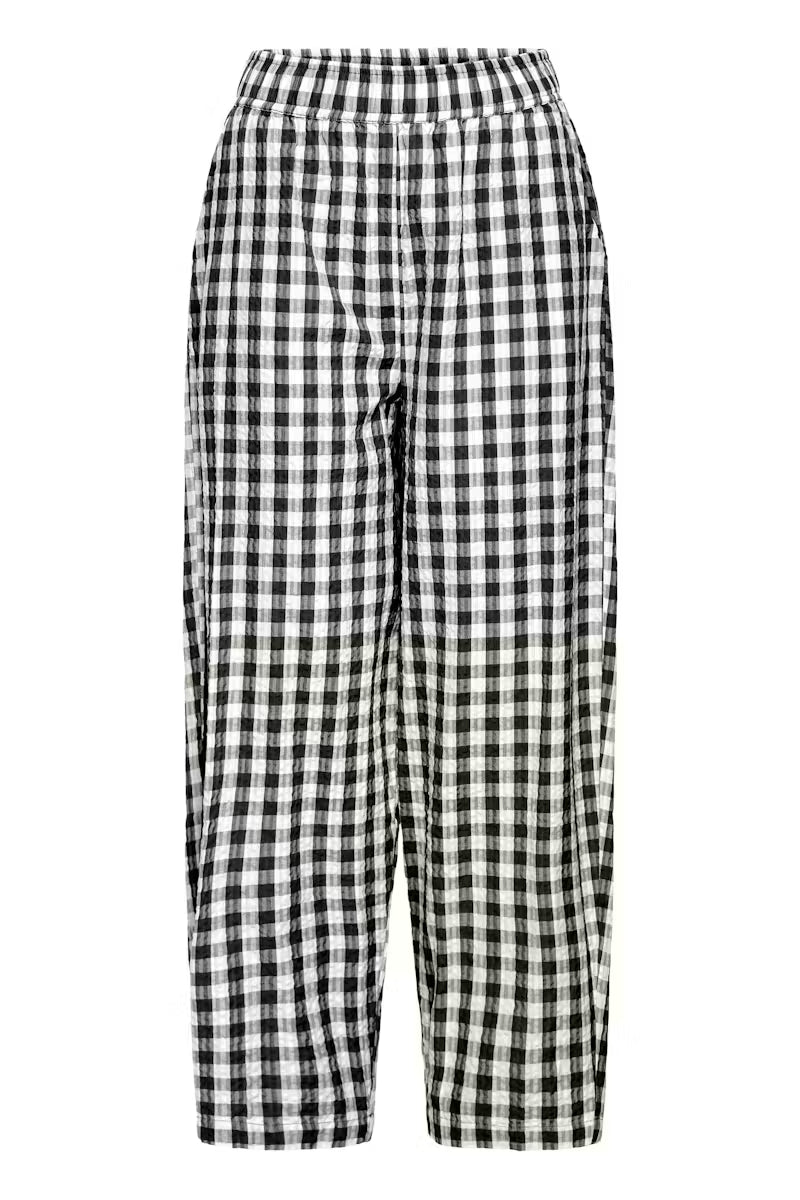 ICHI Karra Barrel Pant in Black & White Gingham