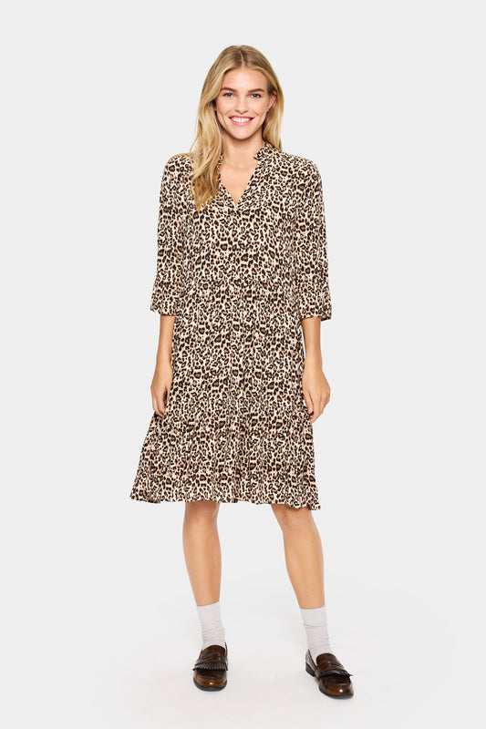 Saint Tropez kneww length Eda Dress in Black Reg Leo with half length sleeves