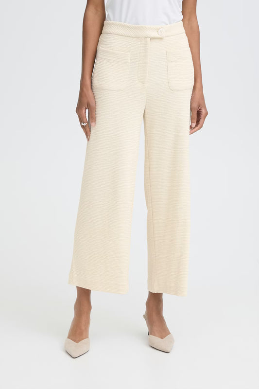 ICHI Kate Cropped Trousers in Almond Milk