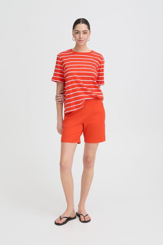 ICHI Nova SS Tee in Fiery Red / Powder Blue Stripe