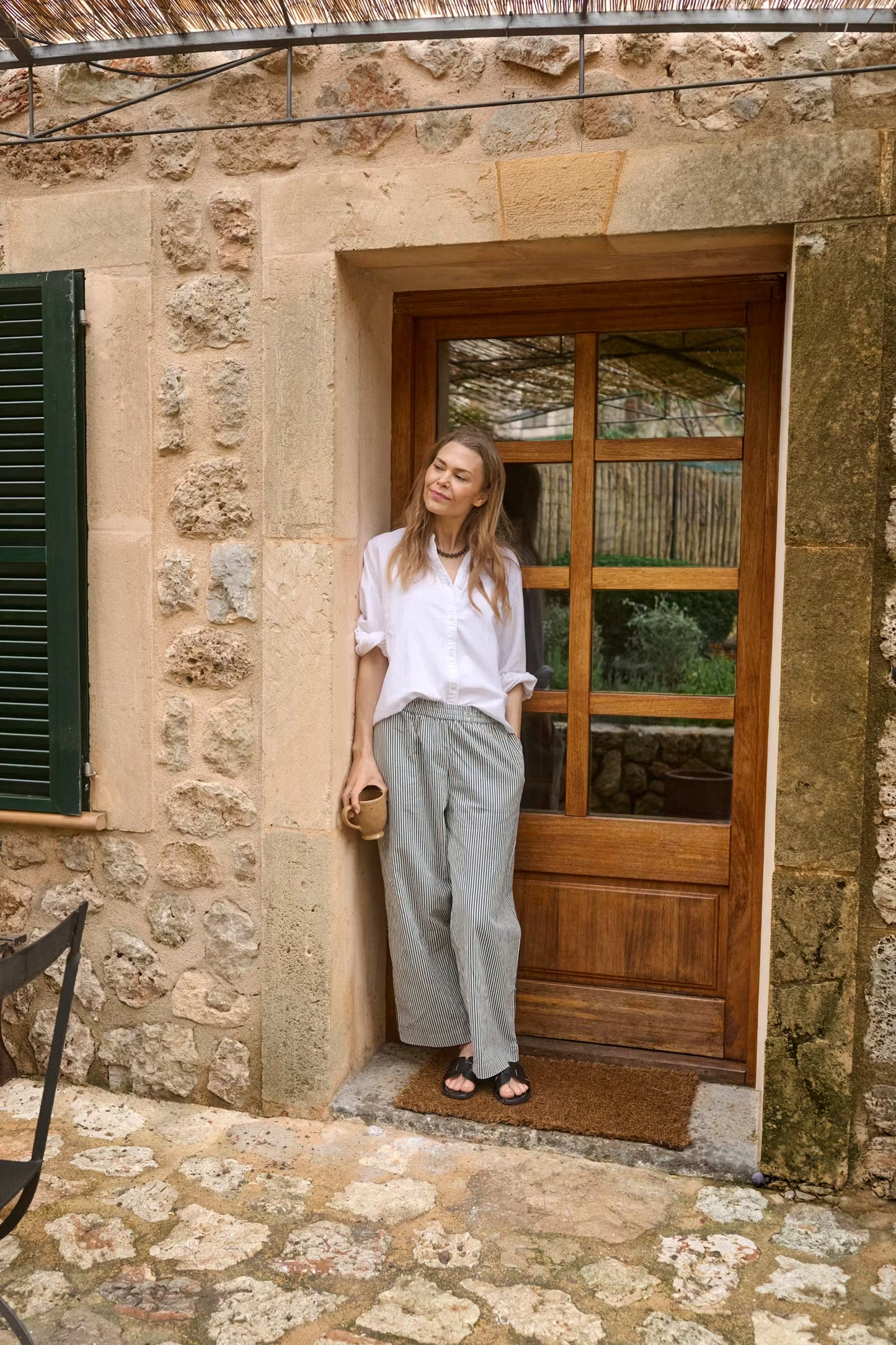 Kaffe Naya Trousers in Midnight/White Stripe