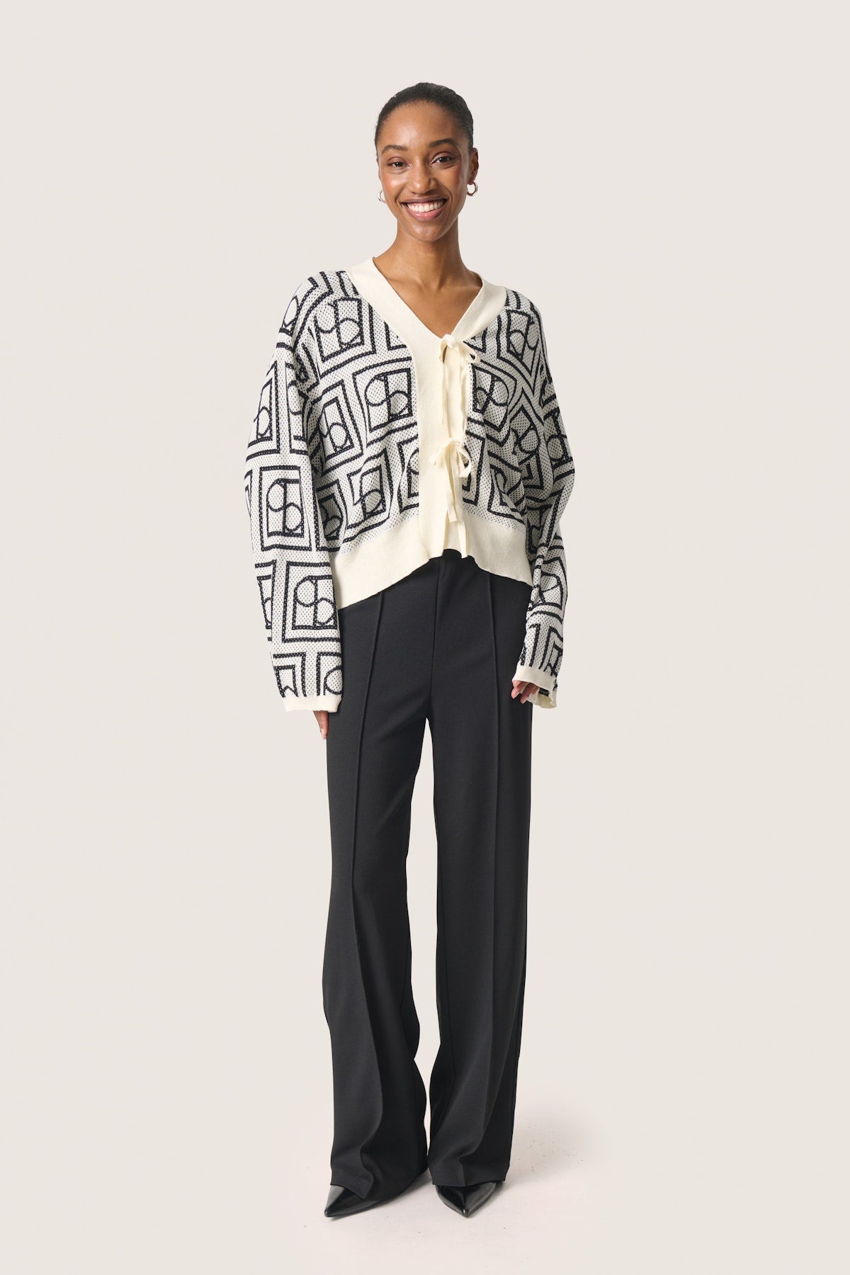 Soaked in Luxury Shonda Cardigan in  White and Black Monogram
