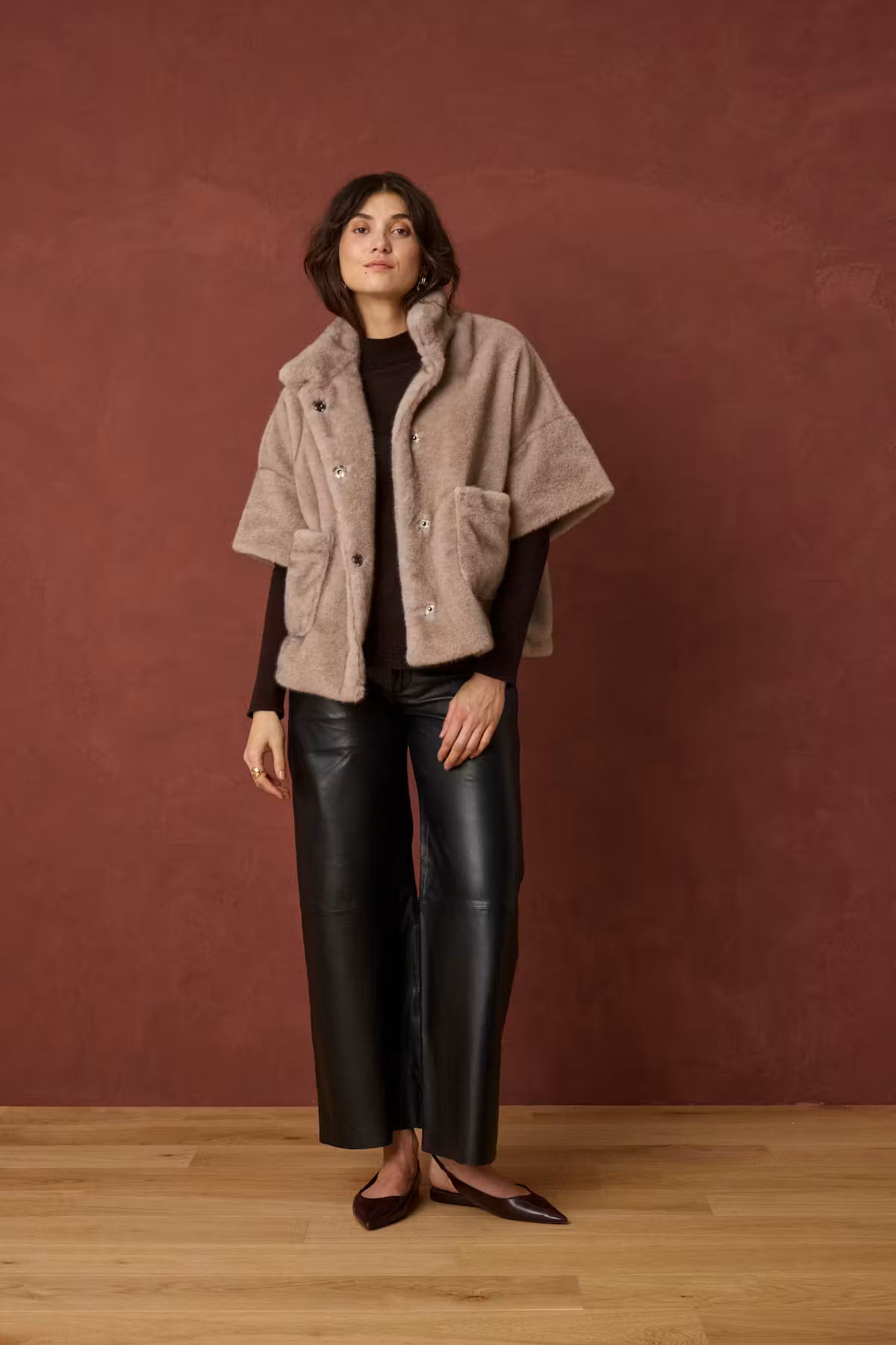 Fransa DORIS Faux Fur Jacket in Driftwood Grey
