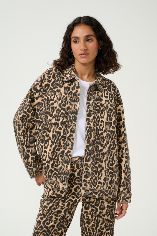 Kaffe Leonora Denim Jacket in Natural Leopard