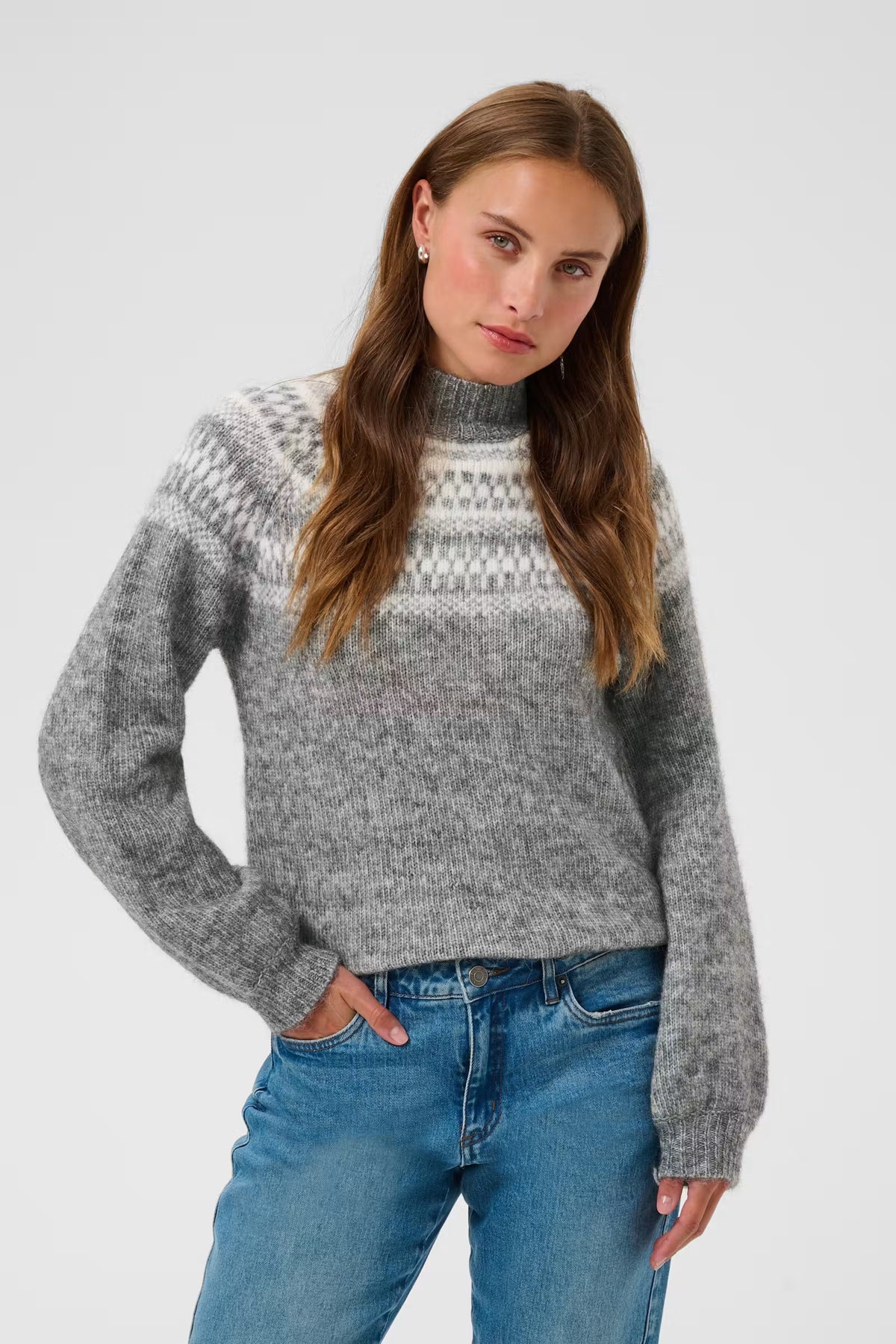 Kaffe Gerda Pullover in Dark Grey Melange/Chalk