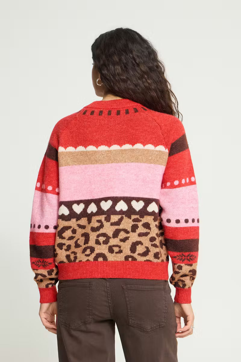 Ichi Lovoni Cardigan in Poinsettia Mulitpattern