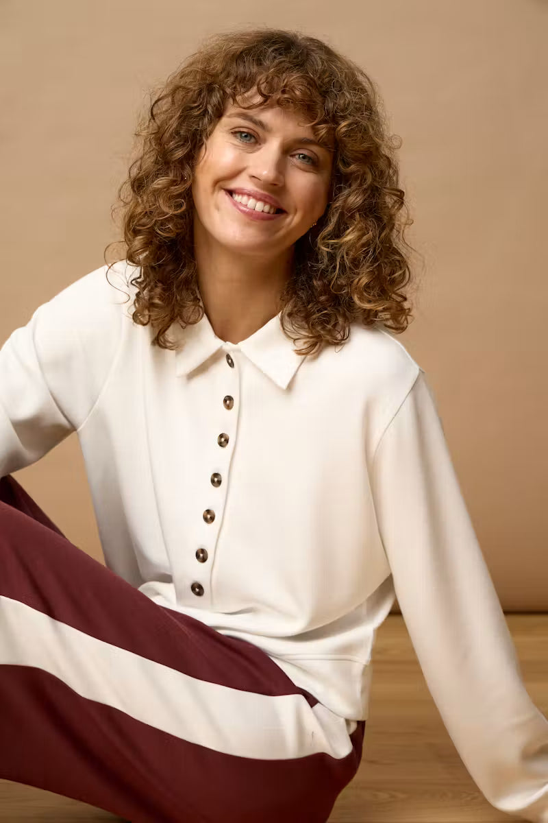 Fransa Aurora Pant in Rum with White Contrast Stripe