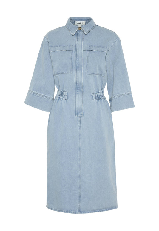 Soaked In Luxury Annabeth Dress in Light Blue Denim size L