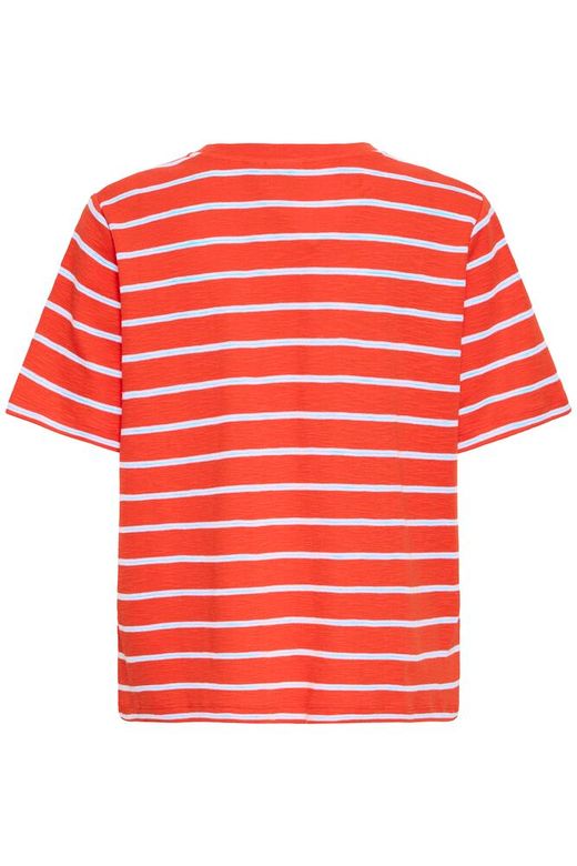 ICHI Nova SS Tee in Fiery Red / Powder Blue Stripe