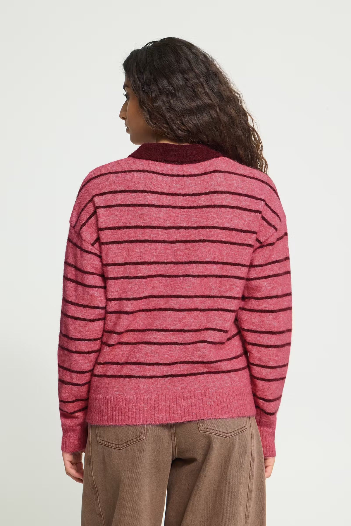 ICHI Sage Pullover in Fruit Dove With Zinfandel Stripe