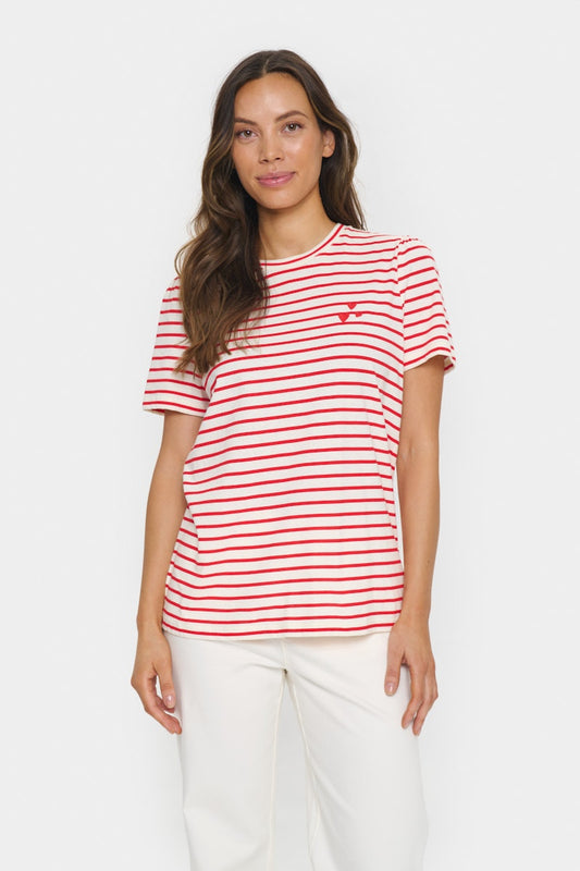 Saint Tropez Striped Jucia T-shirt in Flame Scarlett White Stripe