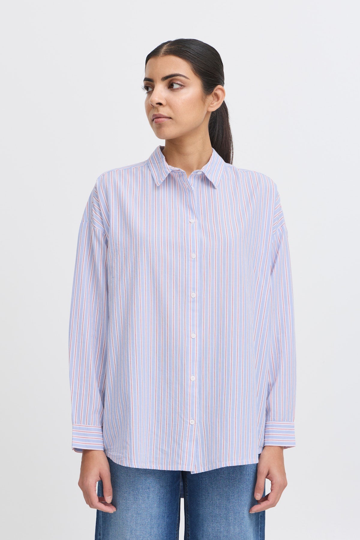 Ichi Janex Shirt in Della Robbia Blue Multi Stripe