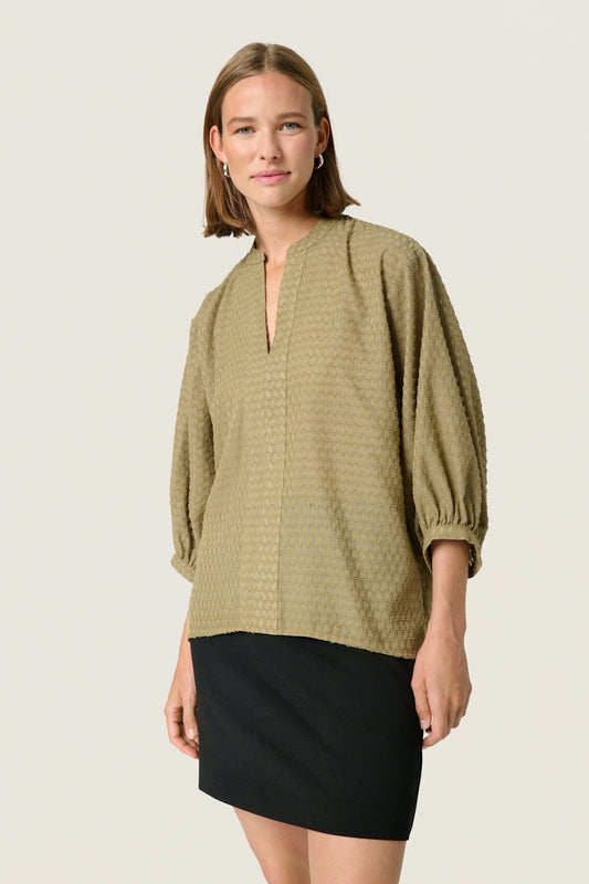 Soaked In Luxury Kettie Amily Blouse in Covert Green