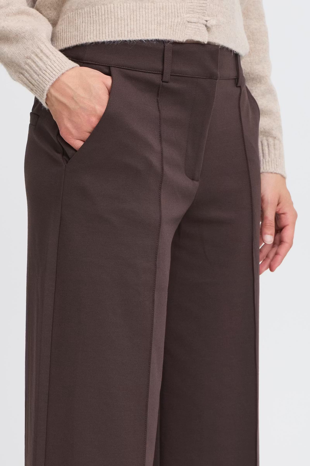 ICHI Kate Office Long Wide Pants in Chocolate