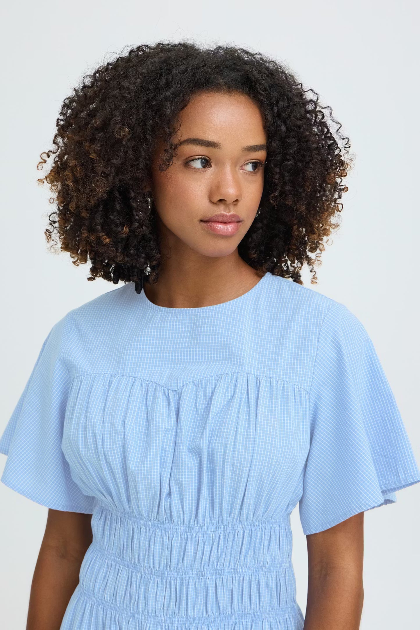 ICHI Wenda Dress in Blue / White Check