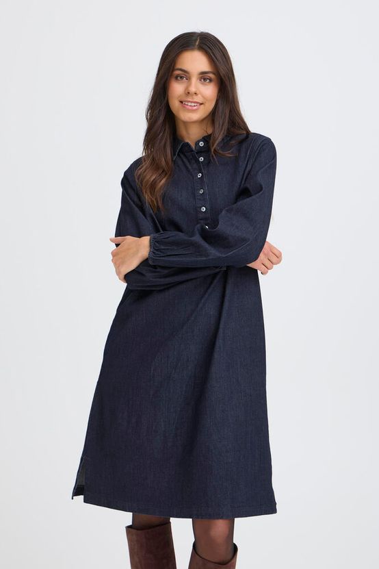 Fransa Chicago Dress in Unwashed Blue Denim