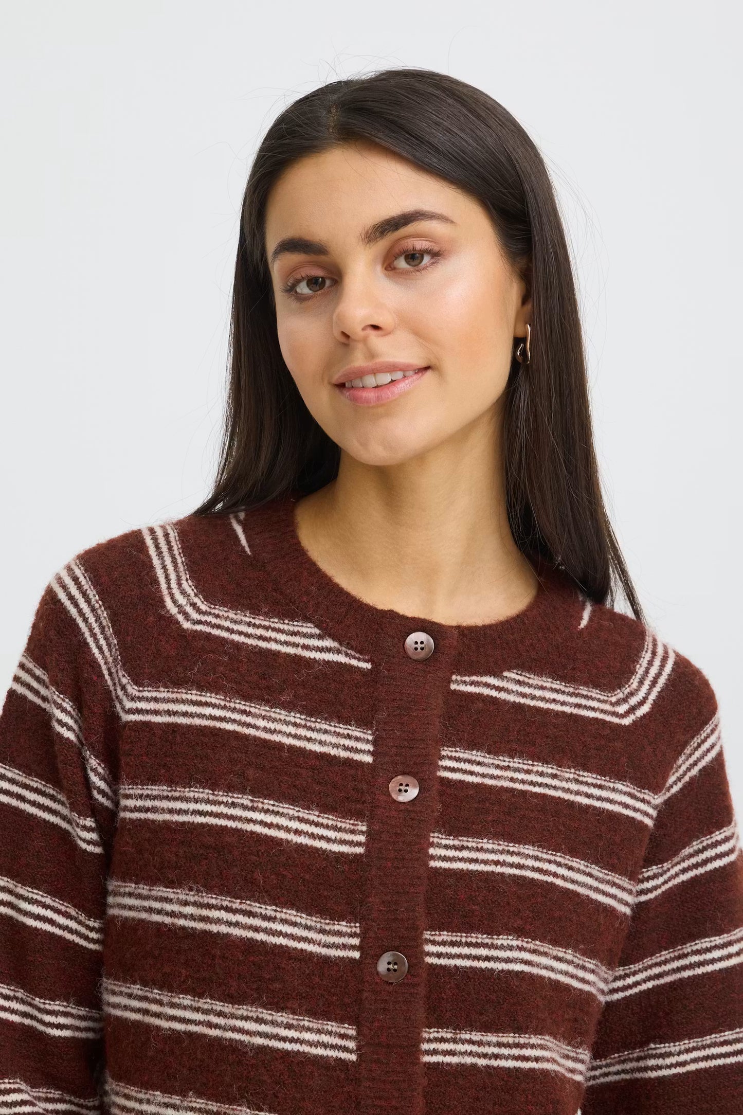 Fransa Kendra Cardigan in Rum Raisin Stripe