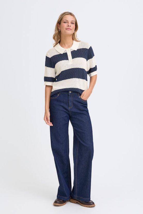 Fransa Vally Polo Shirt in Navy Blazer Stripe