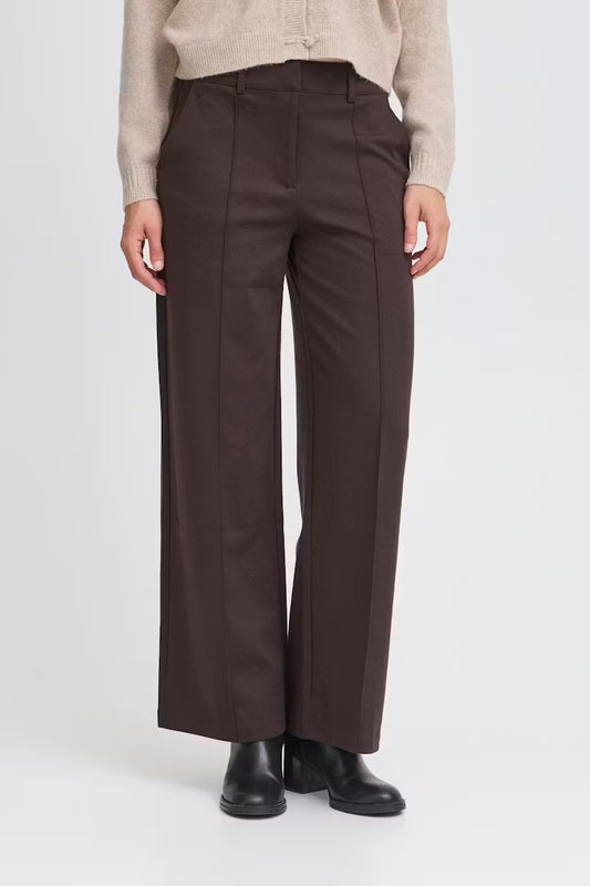 ICHI Kate Office Long Wide Pants in Chocolate
