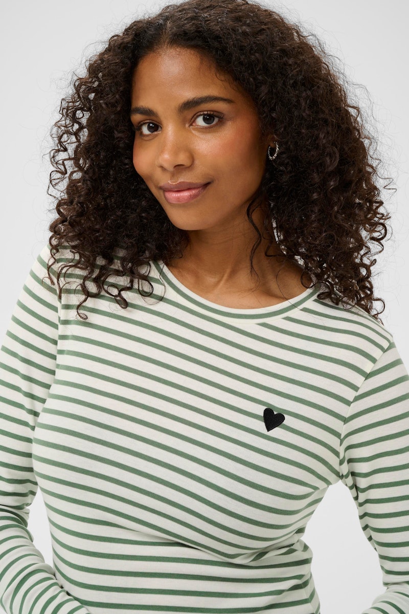 KAFFE Liddy Long Sleeved T-Shirt in Chalk & Sea Spray