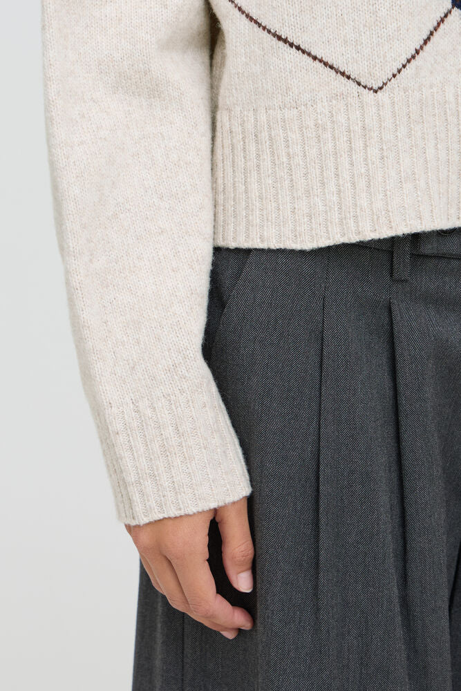 Fransa GIGI Pullover in Oatmeal Melange Check