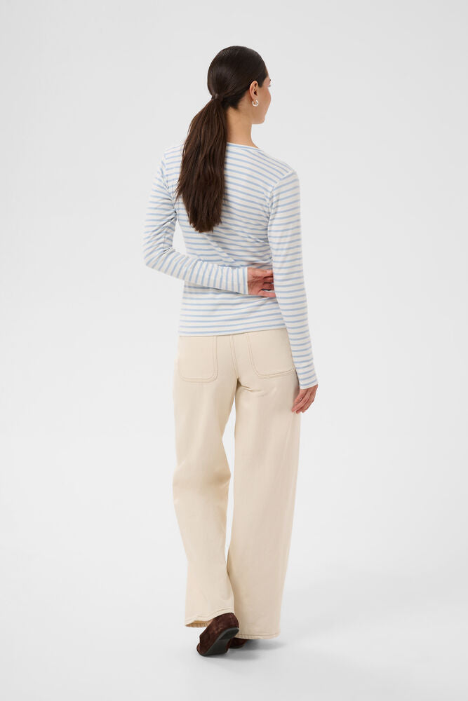 KAFFE Plain Stripe T-Shirt in Chalk White and Blue Fog Stripe