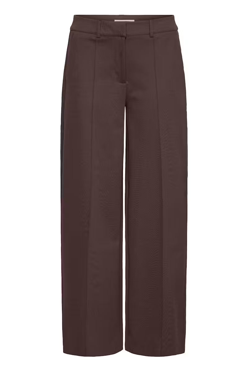 ICHI Kate Office Long Wide Pants in Chocolate