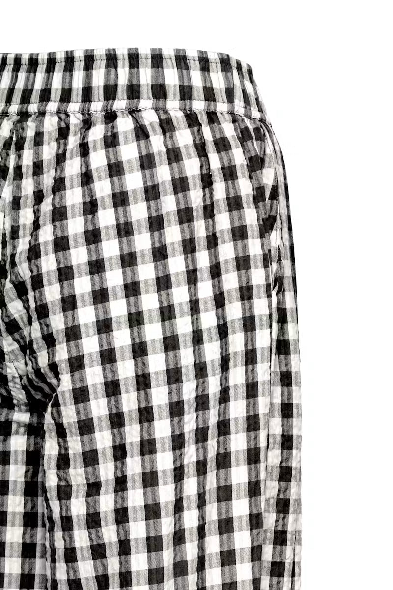 ICHI Karra Barrel Pant in Black & White Gingham