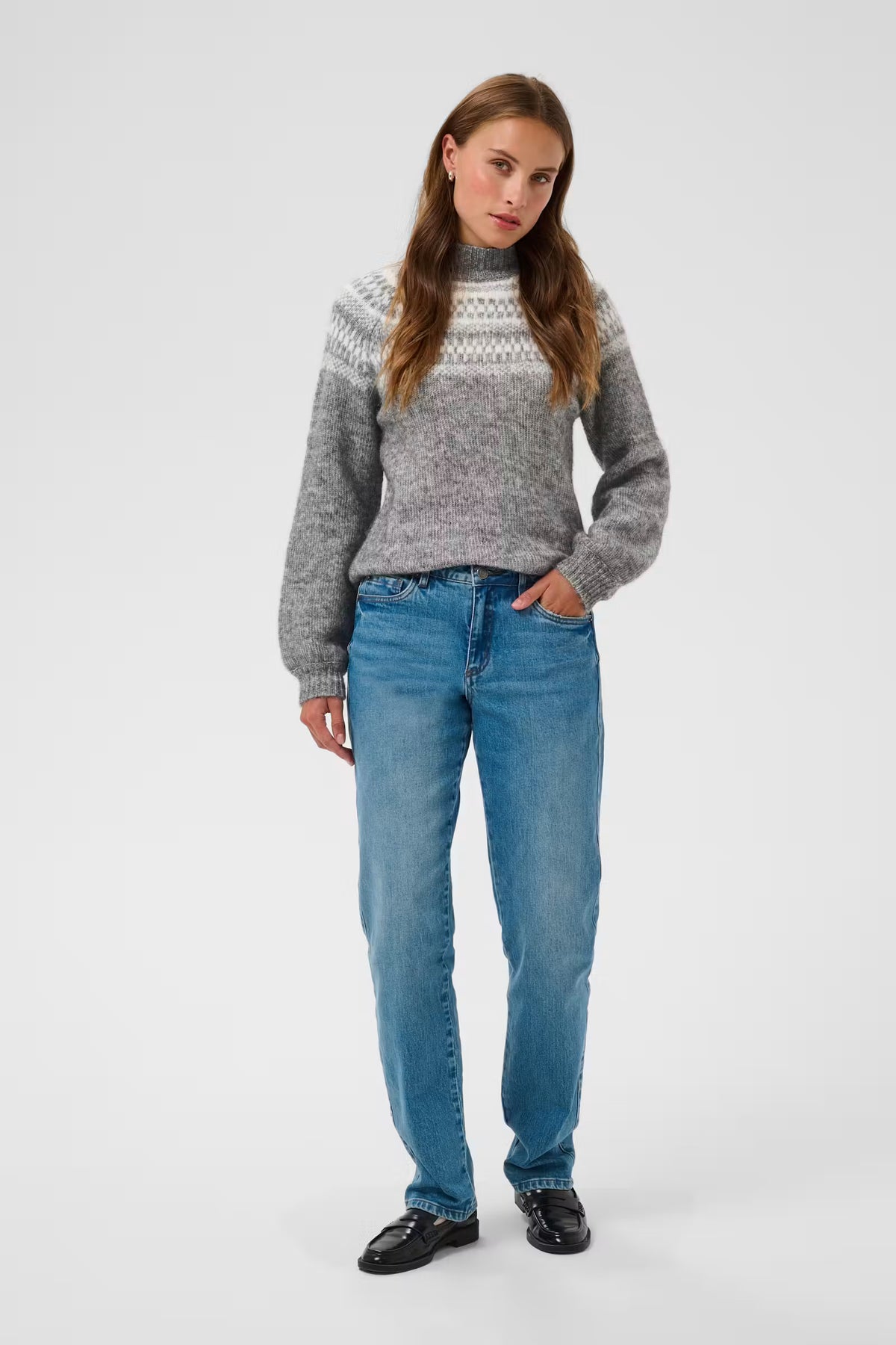 Kaffe Gerda Pullover in Dark Grey Melange/Chalk