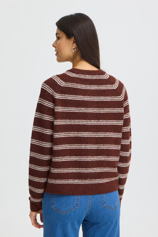 Fransa Kendra Cardigan in Rum Raisin Stripe