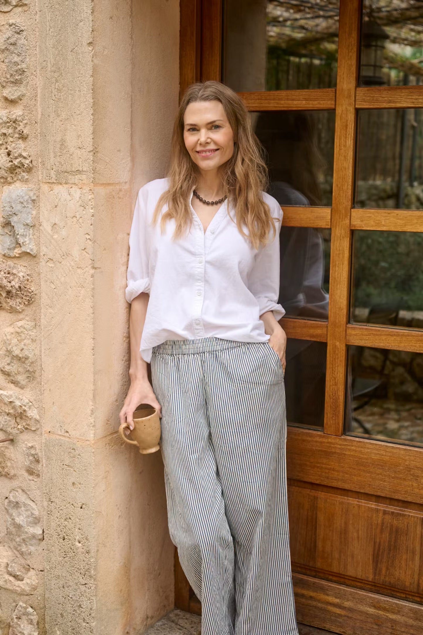 Kaffe Naya Trousers in Midnight/White Stripe