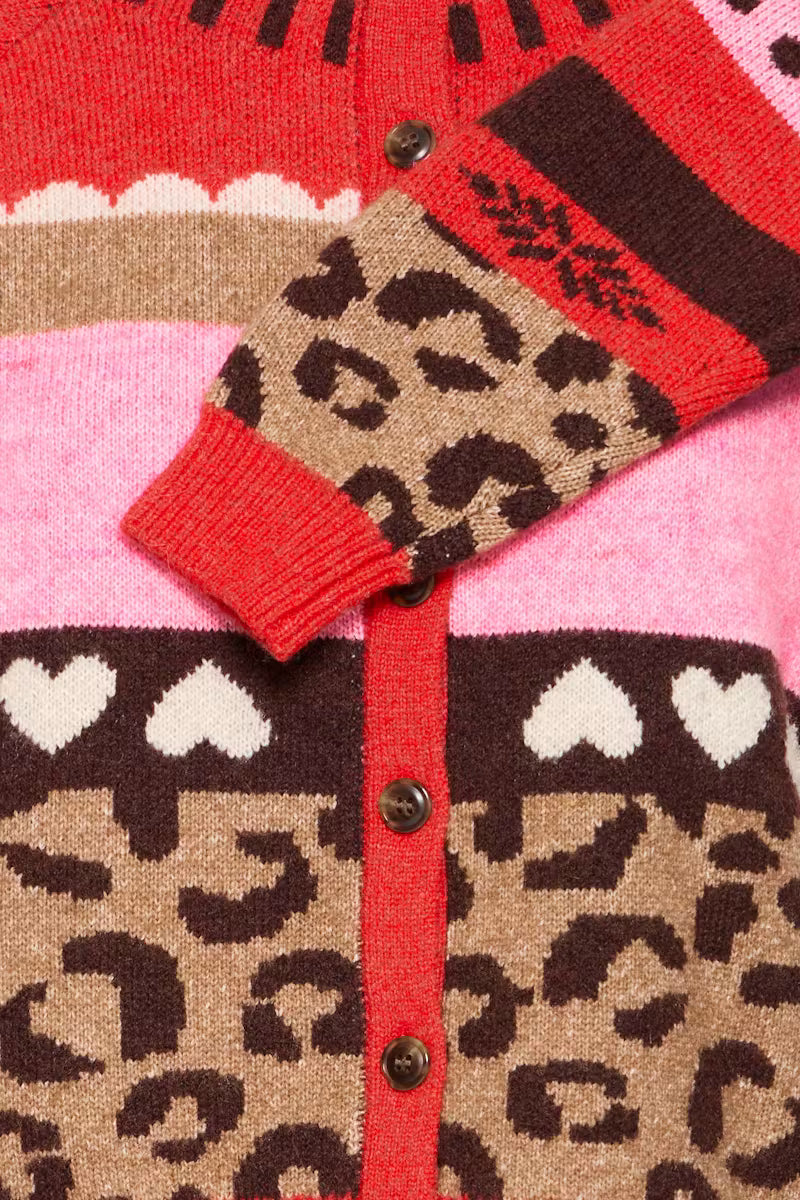 Ichi Lovoni Cardigan in Poinsettia Mulitpattern